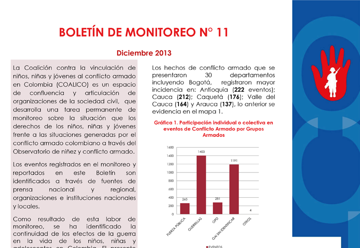 Boletín de monitoreo N° 11: Niñez y conflicto armado en Colombia.